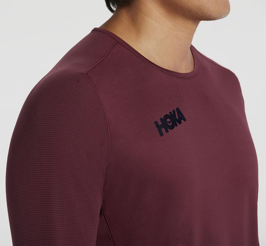 Haut Hoka One One Performance Longue Sleeve Homme - Marron - JRP-359814